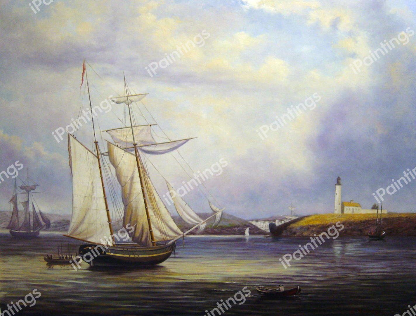 Drying Sails Off Ten Pound Island. The painting by Fitz Hugh Lane