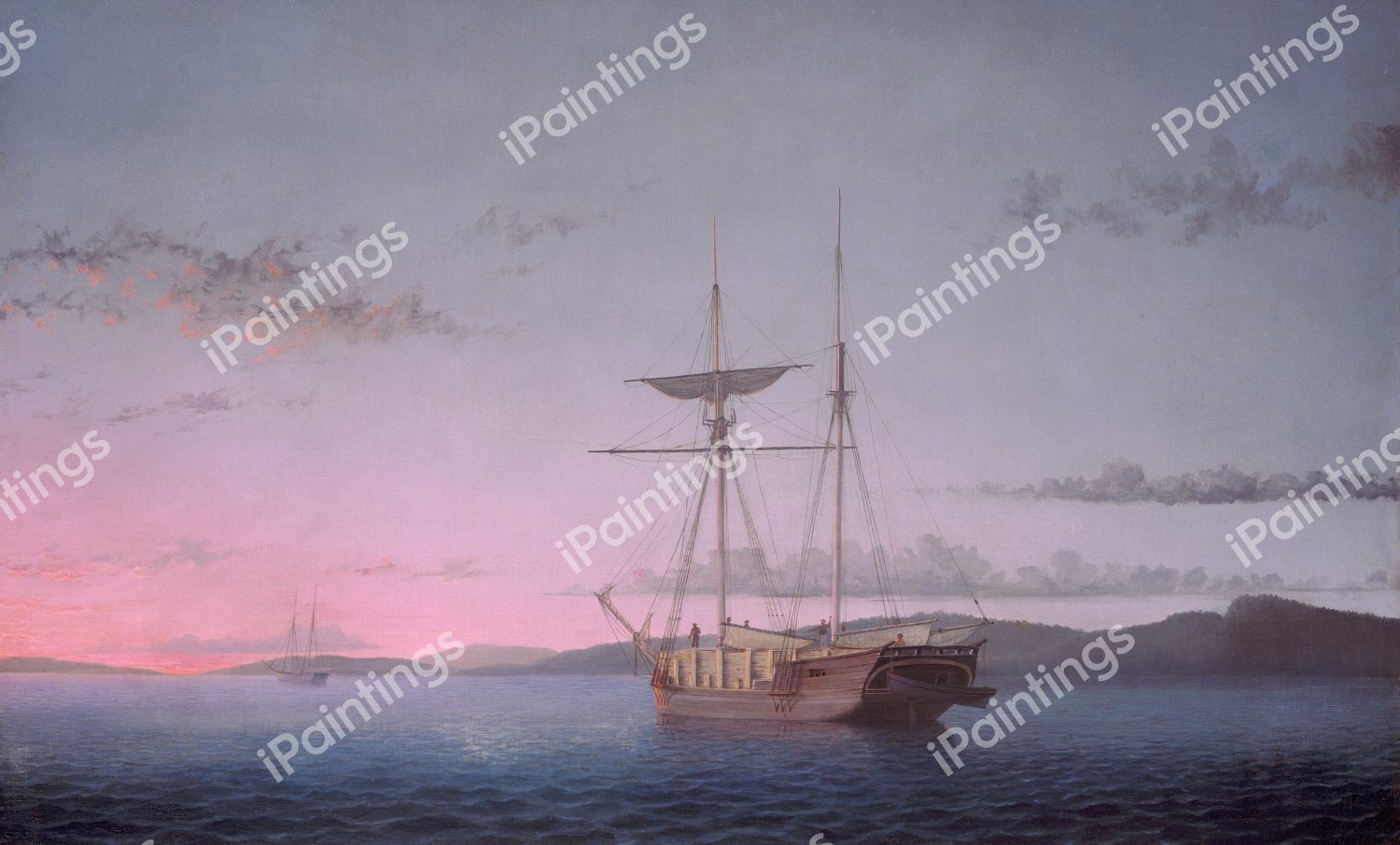 Lumber Schooners at Evening on Penobscot Bay. The painting by Fitz Hugh Lane