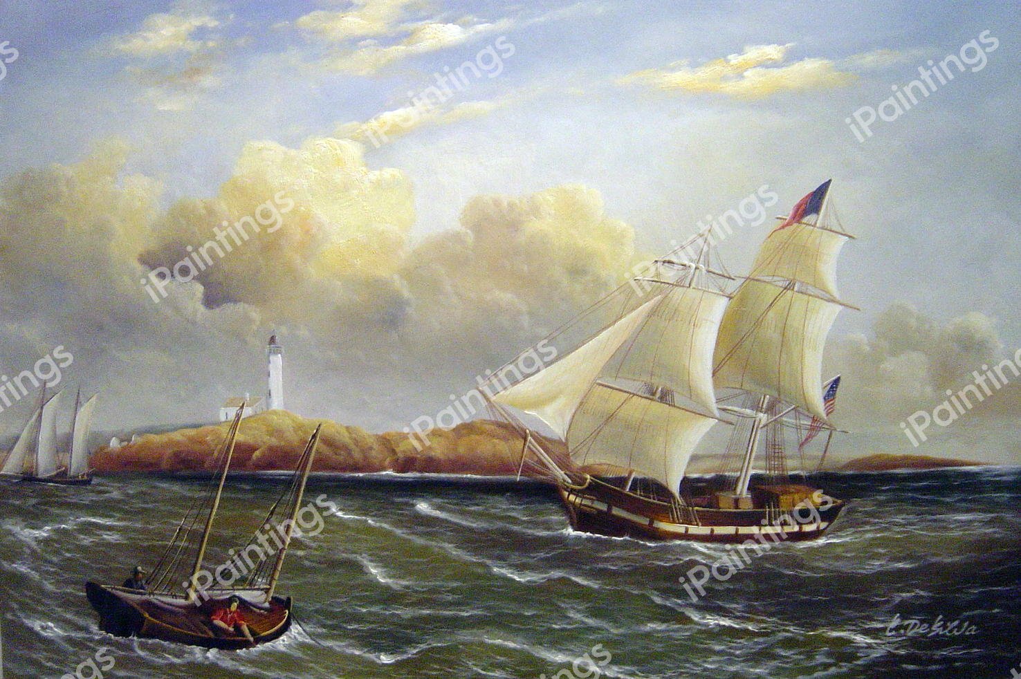 Rounding The Lighthouse. The painting by Fitz Hugh Lane