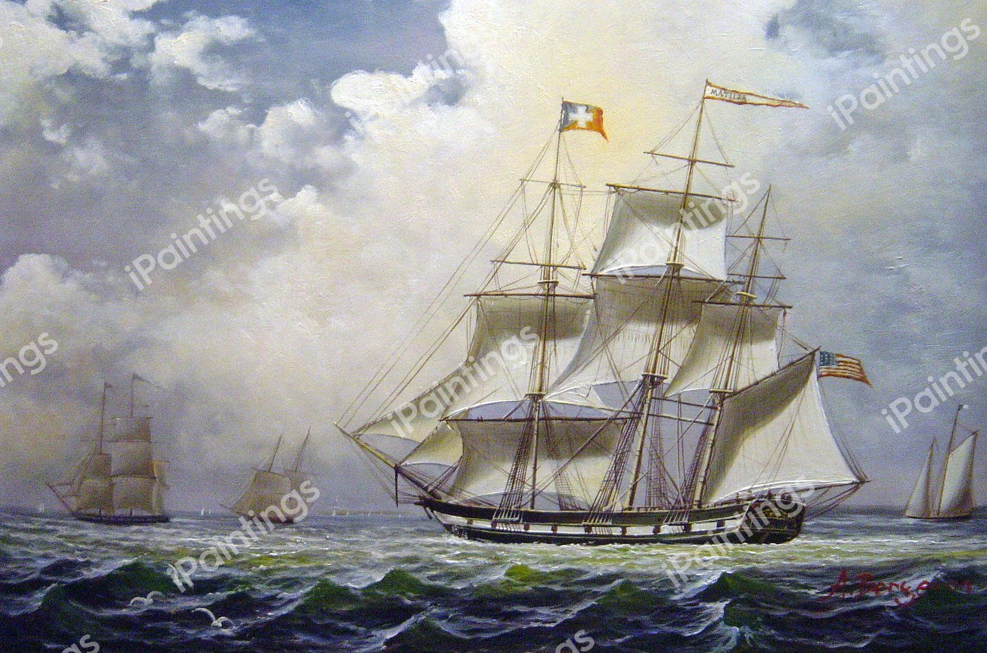 The Matilda Under Sail. The painting by Fitz Hugh Lane