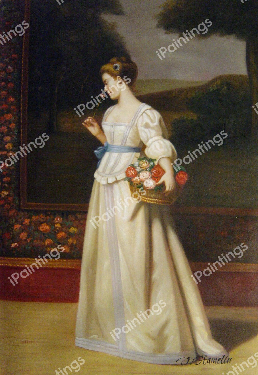 The Rose Basket. The painting by Florent Willems