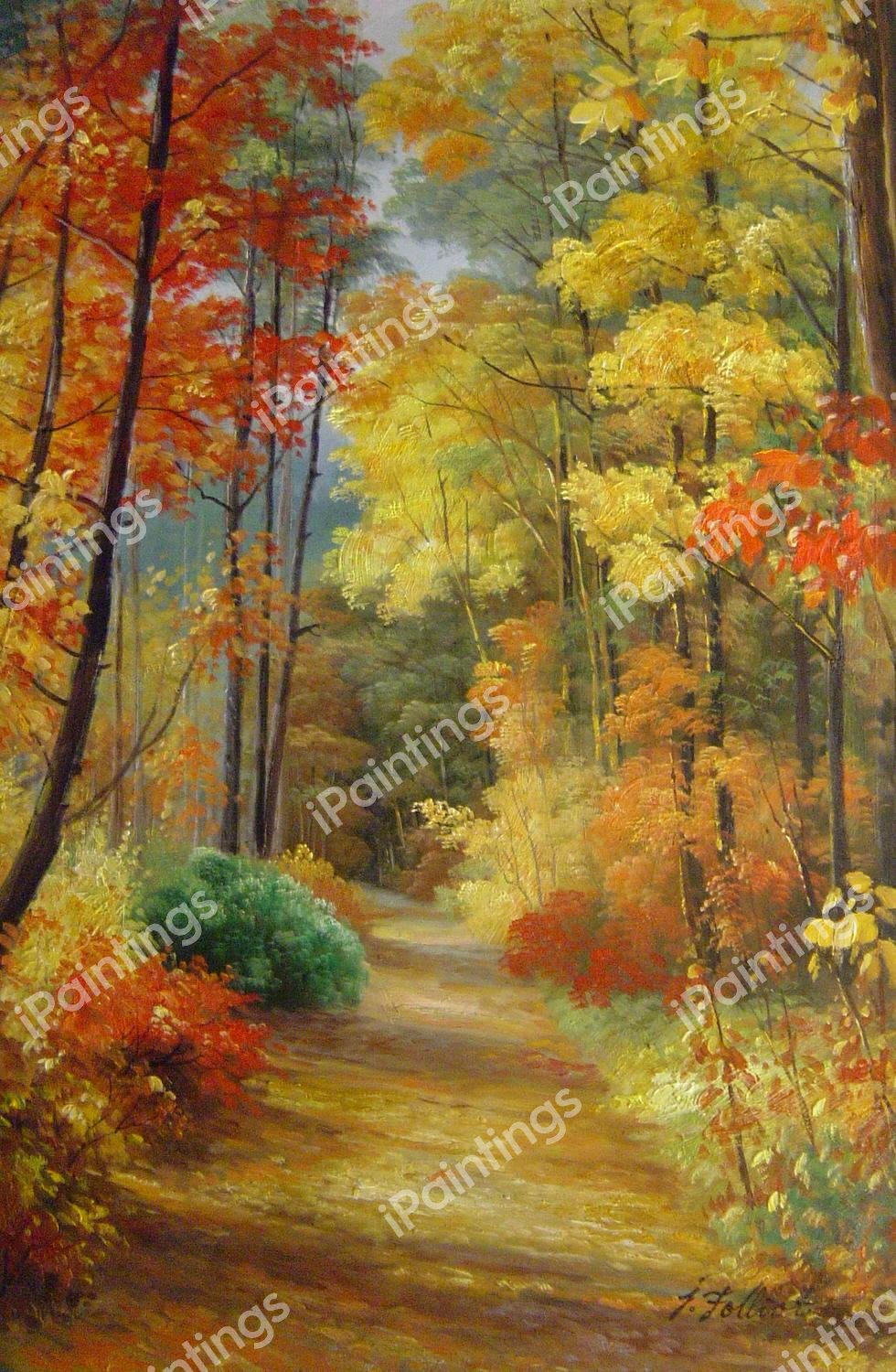 Forest Pathway With Coloful Autumn Leaves. The painting by Our Originals