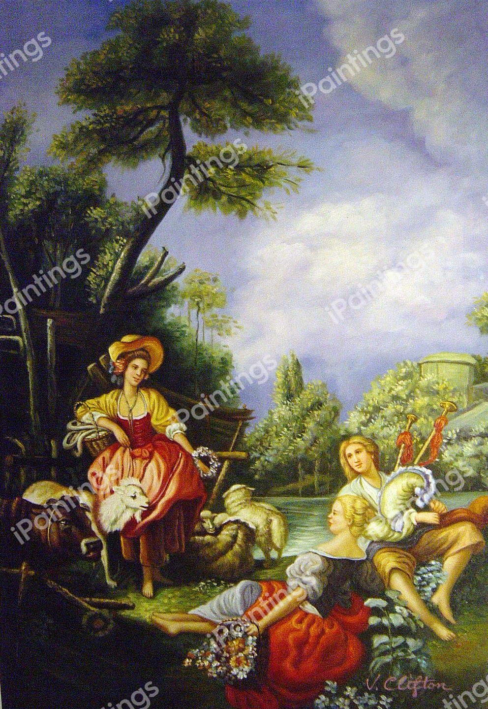 A Summer Pastoral. The painting by Francois Boucher
