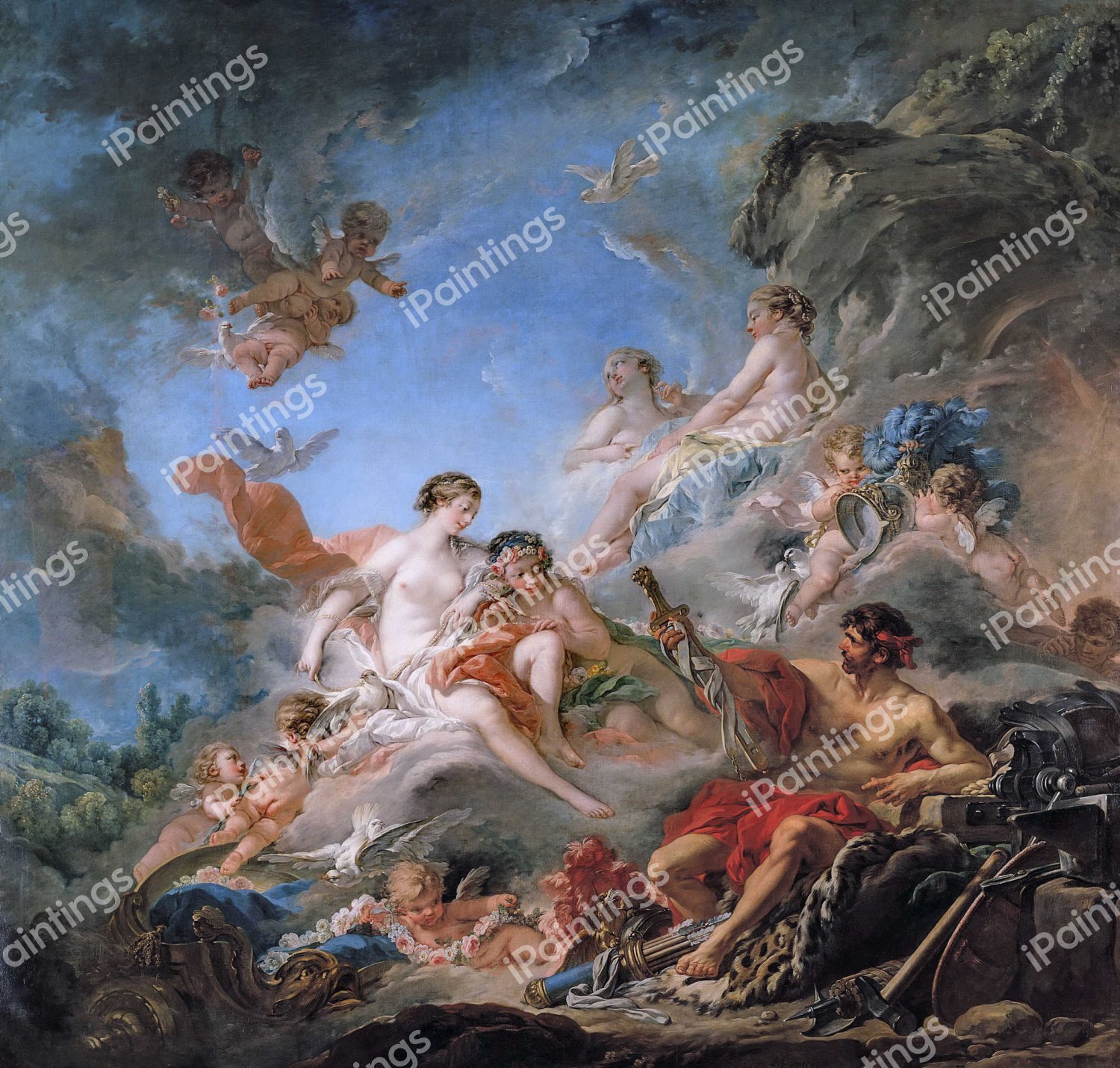 A View of Vulcan Presenting Venus with Arms for Aeneas. The painting by Francois Boucher