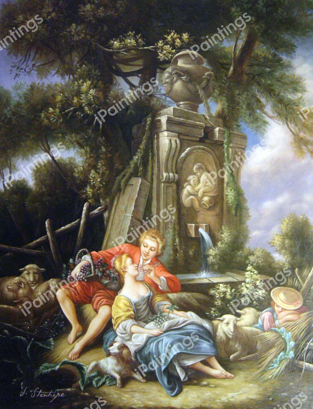 An Autumn Pastoral. The painting by Francois Boucher