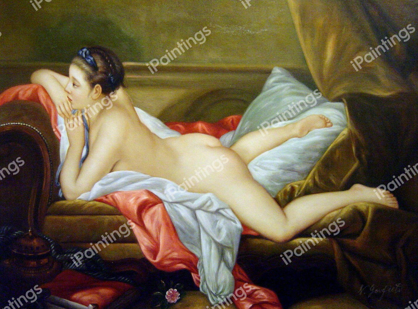 Nude On A Sofa-Reclining Girl. The painting by Francois Boucher