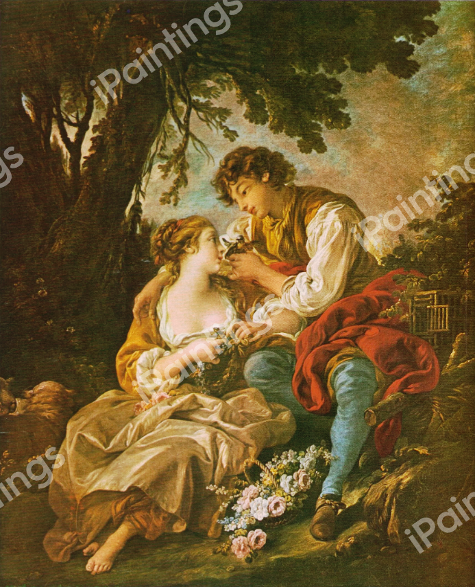 The Bird Cage. The painting by Francois Boucher