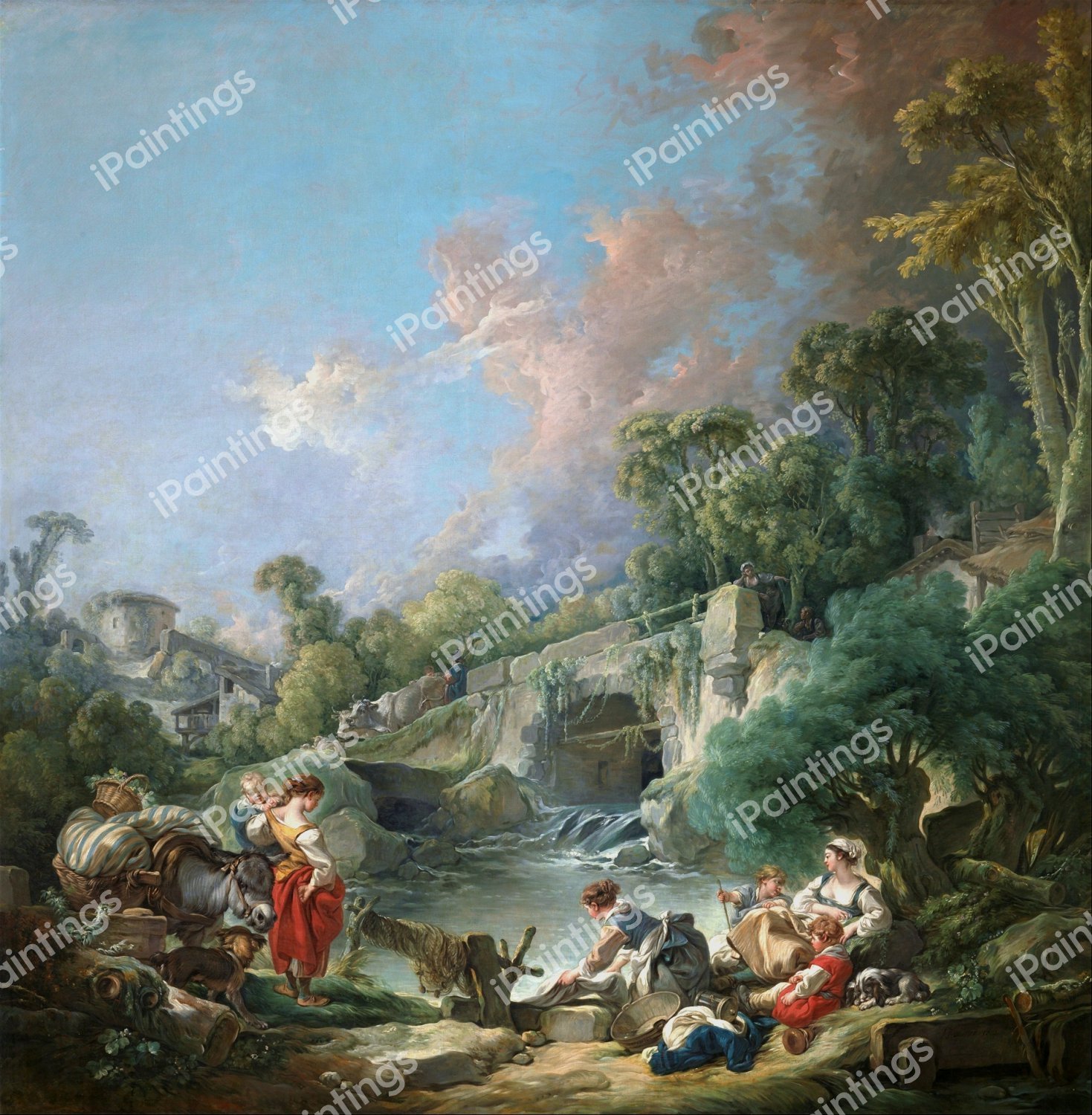 Washerwomen. The painting by Francois Boucher