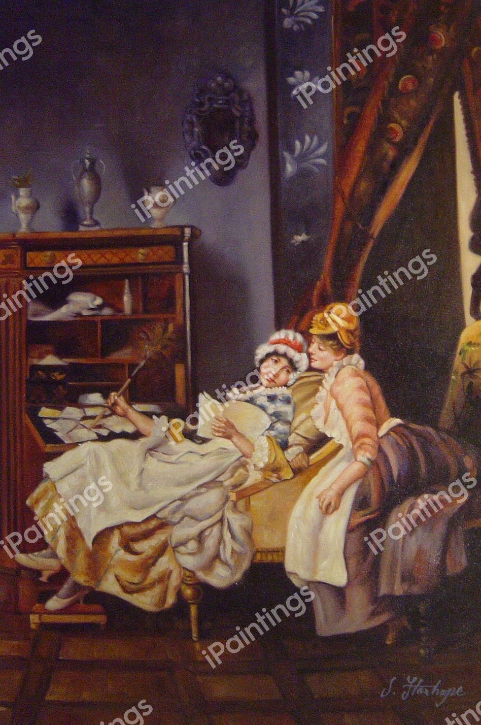Naughty Maids. The painting by Francois Brunery