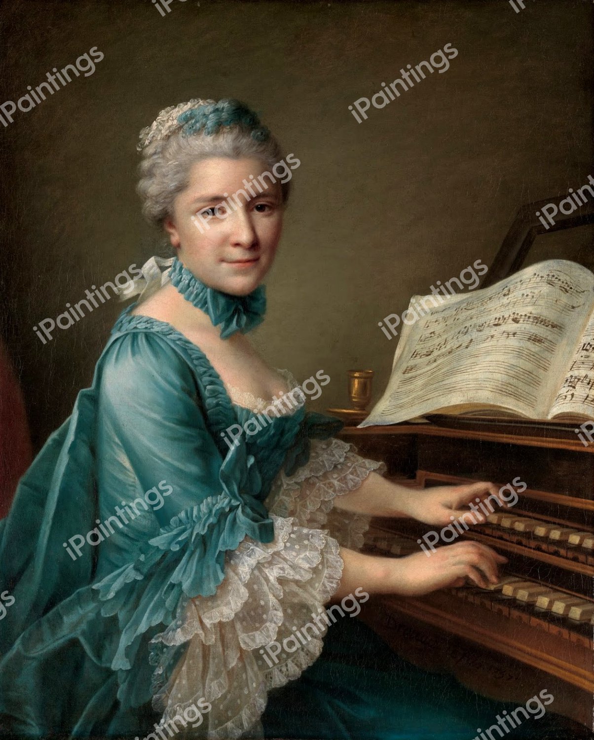 Portrait of a Woman (said to be Madame Charles Simon Favart). The painting by Francois-Herbert Drouais