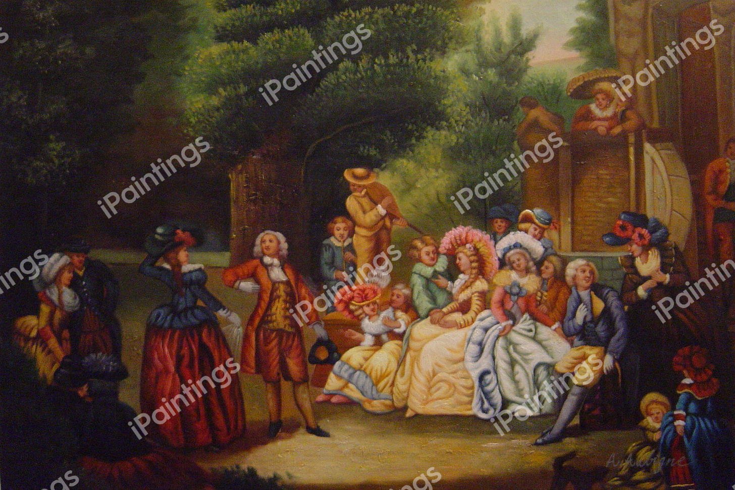 The Minuet Under The Oak Tree. The painting by Francois Louis Joseph Watteau