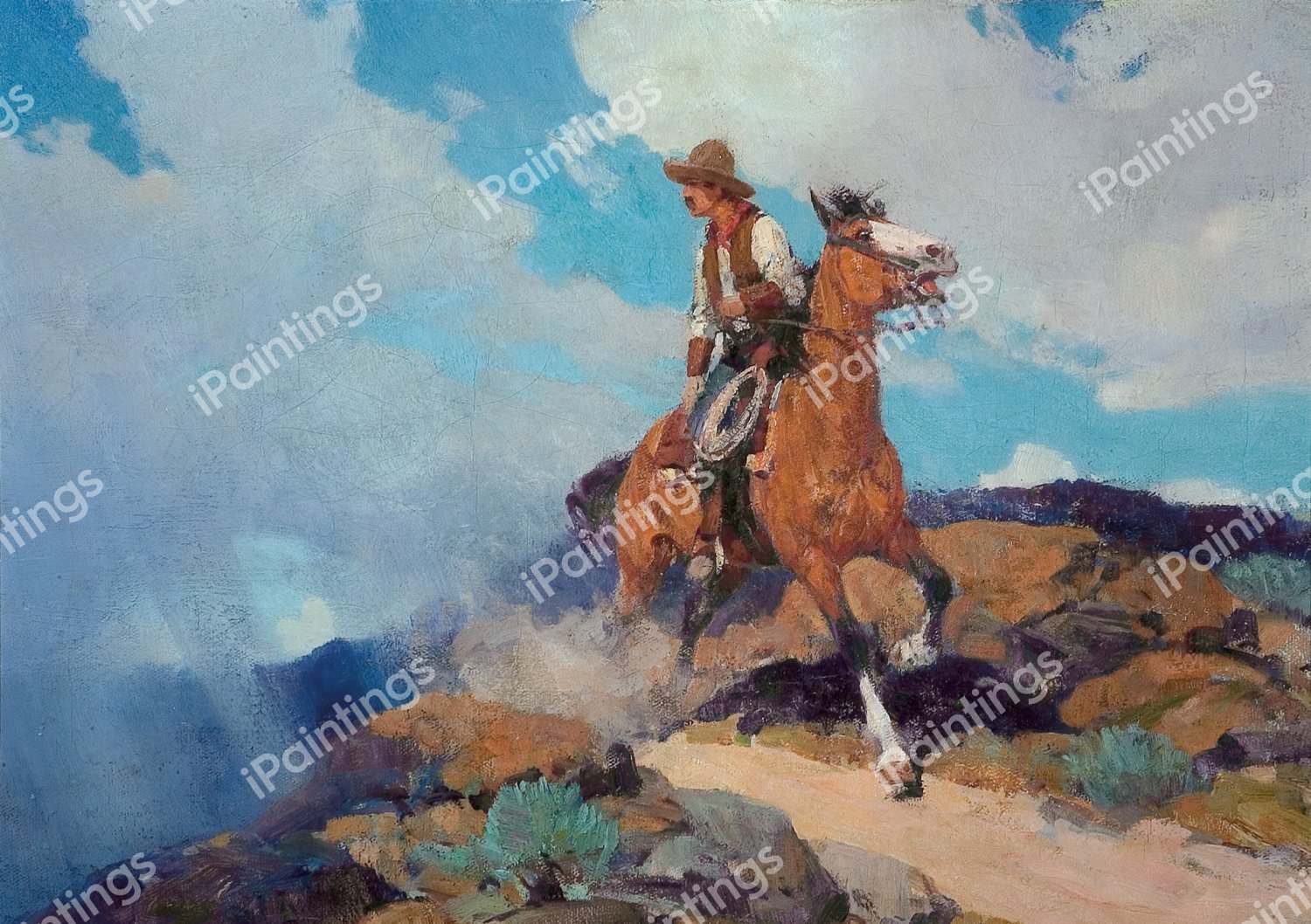 Cowboy. The painting by Frank Tenney Johnson