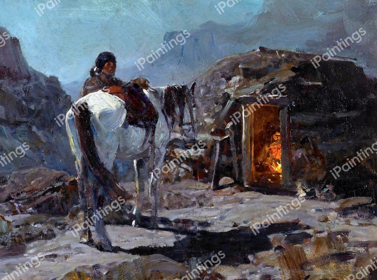 Home Of The Navajo. The painting by Frank Tenney Johnson