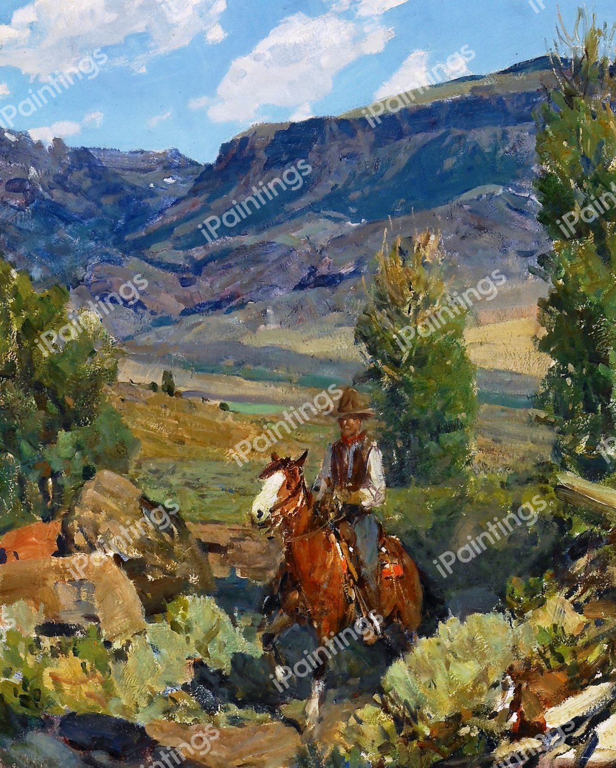 North Fork, Shoshone River, Wyoming. The painting by Frank Tenney Johnson