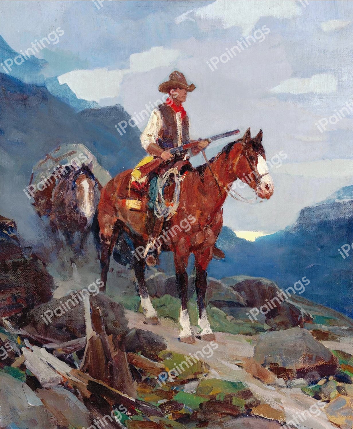On the Trail. The painting by Frank Tenney Johnson