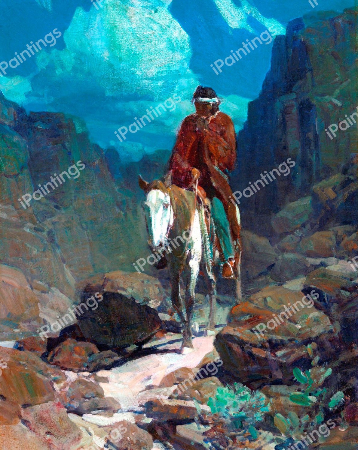 Through the Night. The painting by Frank Tenney Johnson