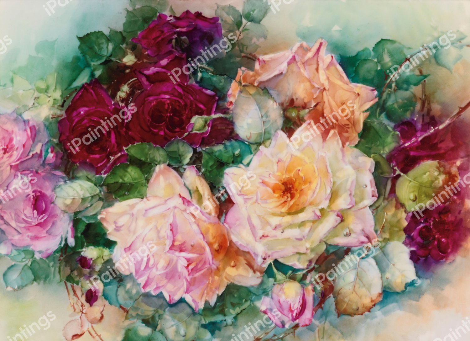 An Arrangement of Roses. The painting by Franz Bischoff