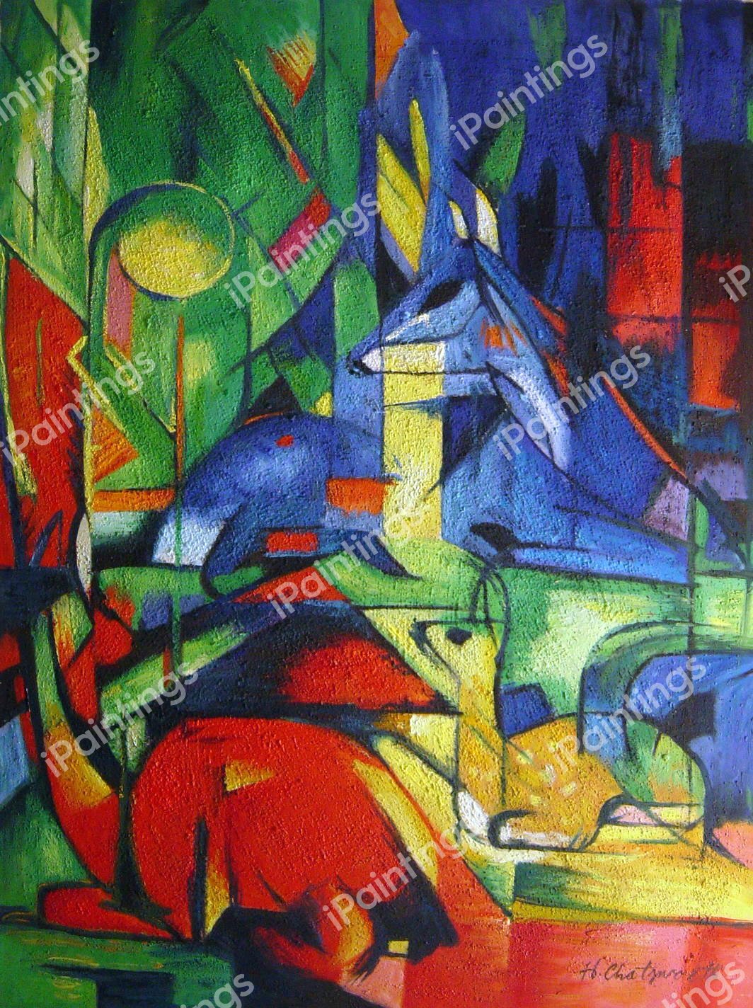Deer In The Forest. The painting by Franz Marc