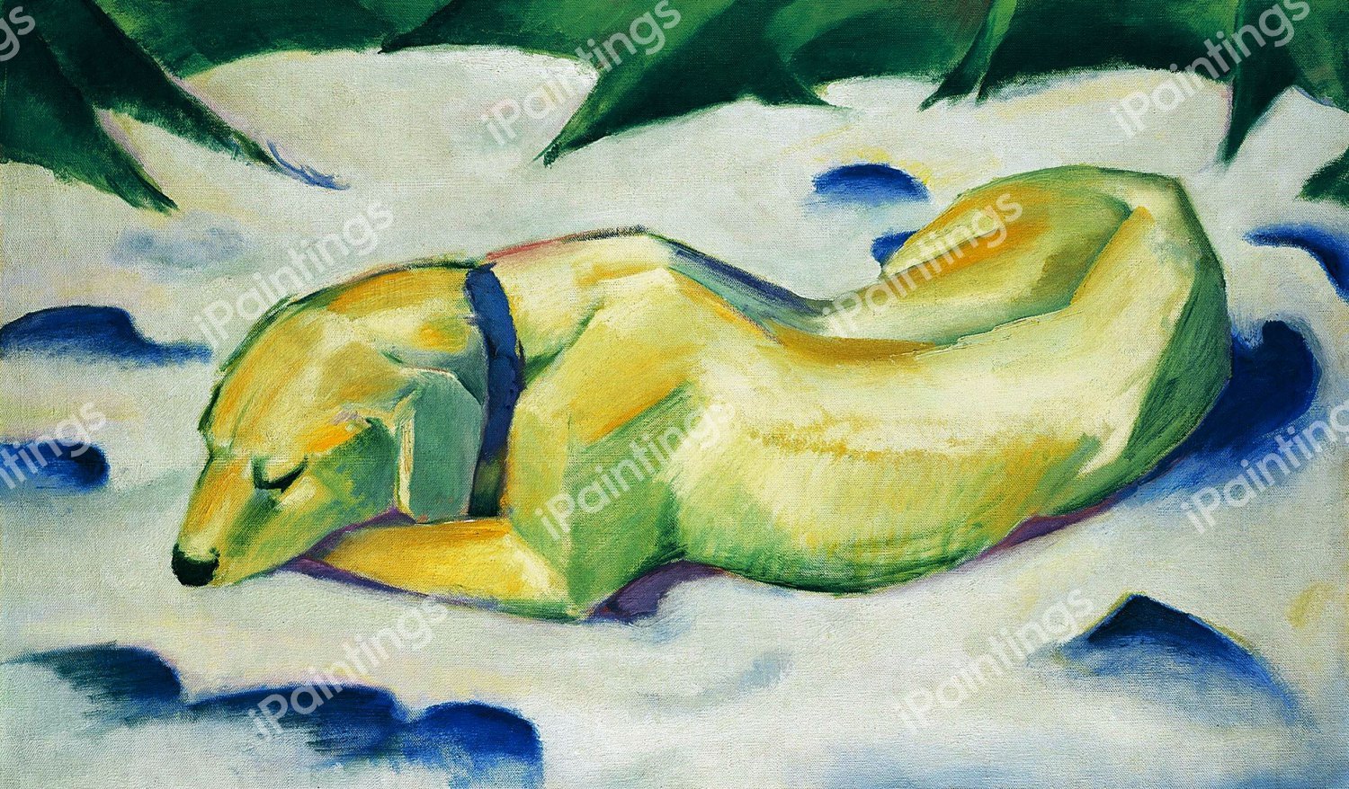 Dog Lying in the Snow. The painting by Franz Marc