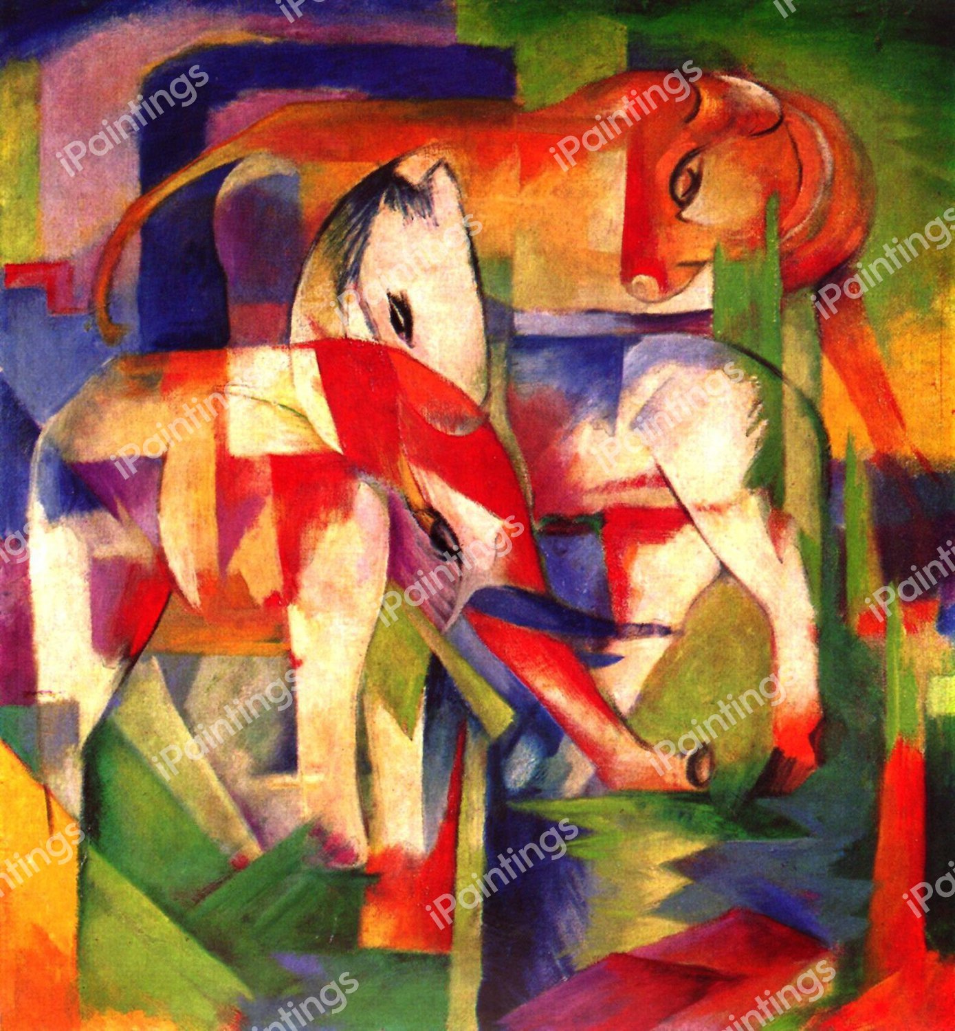 Elephant, Horse and Cow. The painting by Franz Marc