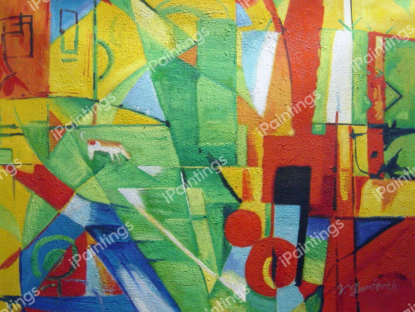 House, Dog, And Ox. The painting by Franz Marc