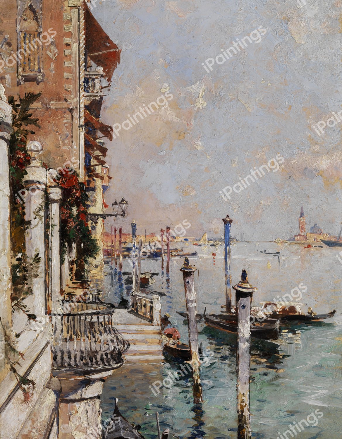 Panoramic View over the Grand Canal, Venice. The painting by Franz Richard Unterberger