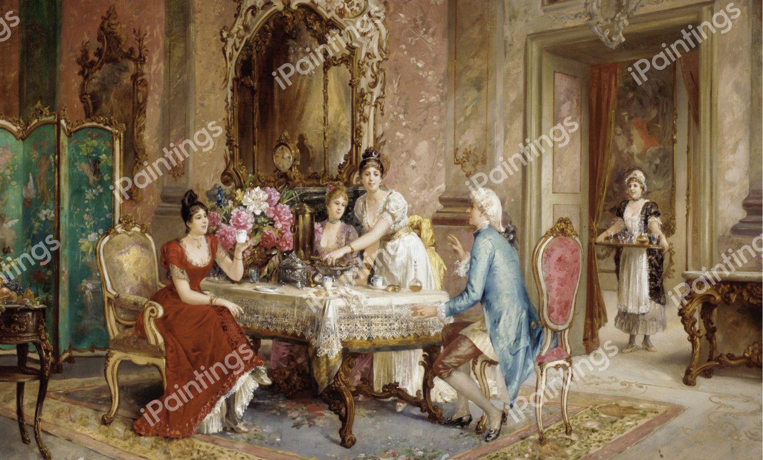 Teatime. The painting by Franz von Persoglia