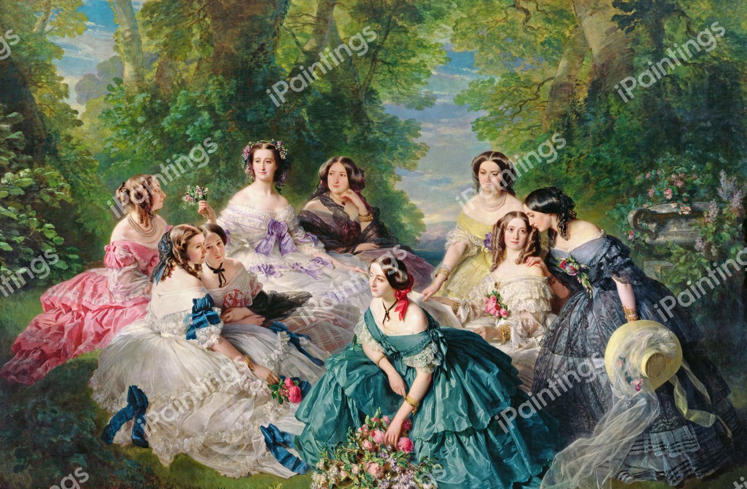 Empress Eugenie Surrounded by Her Ladies in Waiting. The painting by Franz Xavier Winterhalter