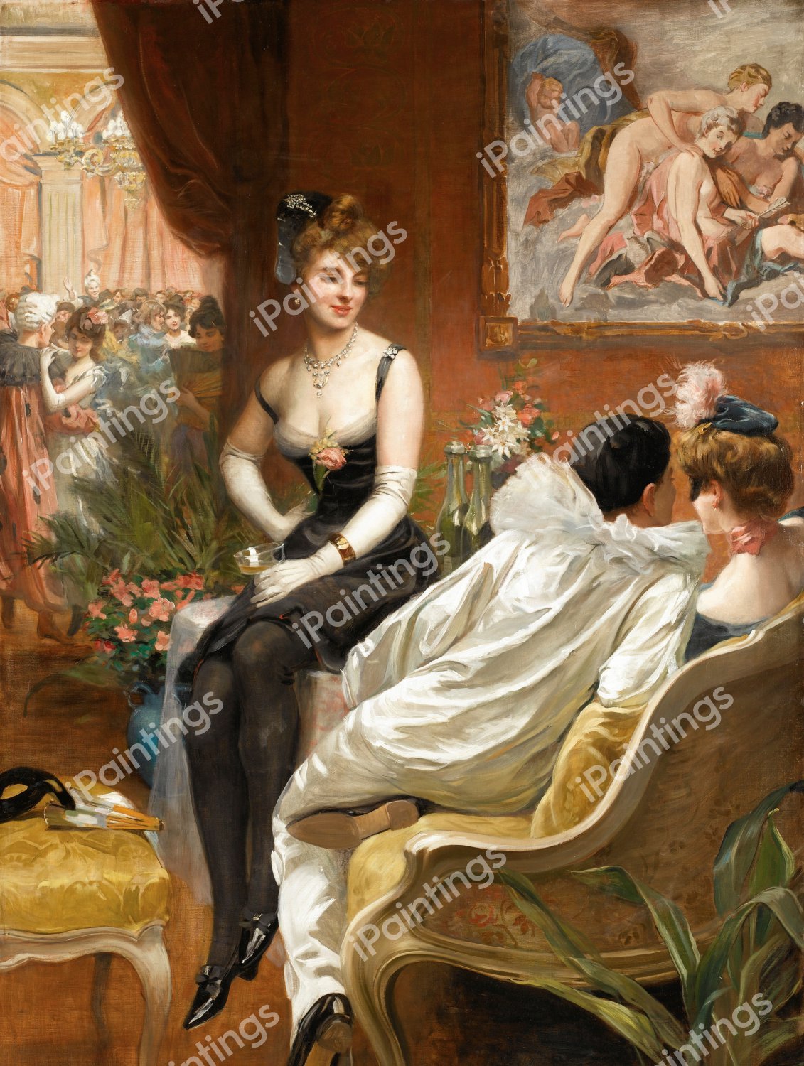 At the Masked Ball, 1890. The painting by Frederic Dufaux II
