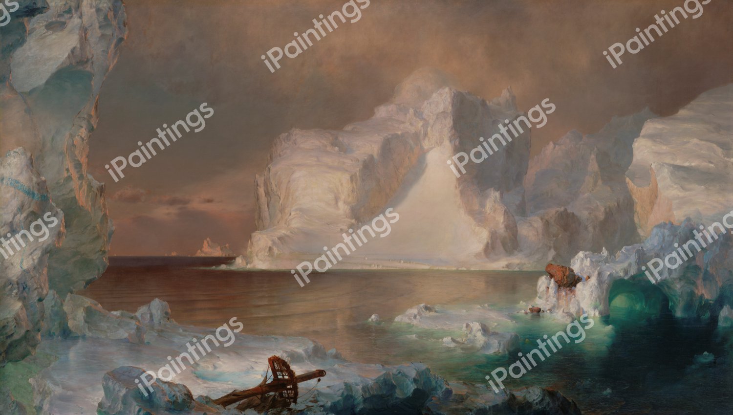 The Icebergs. The painting by Frederic Edwin Church