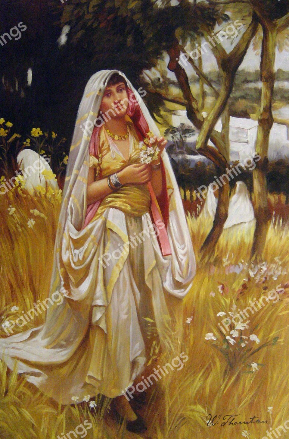 Moorish Girl, Algiers Countryside. The painting by Frederick Arthur Bridgeman