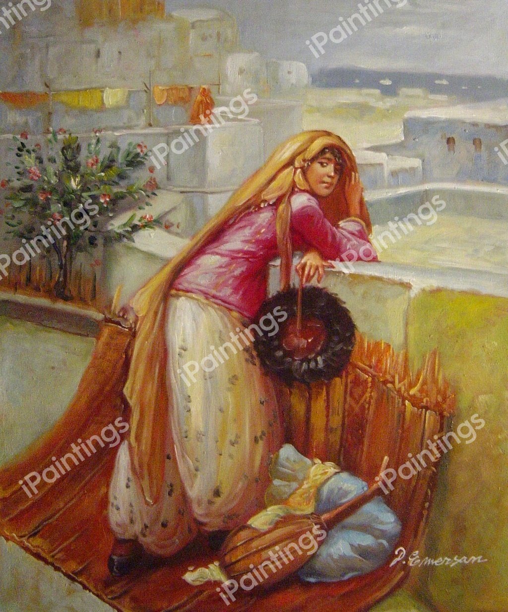 On The Terrace. The painting by Frederick Arthur Bridgeman