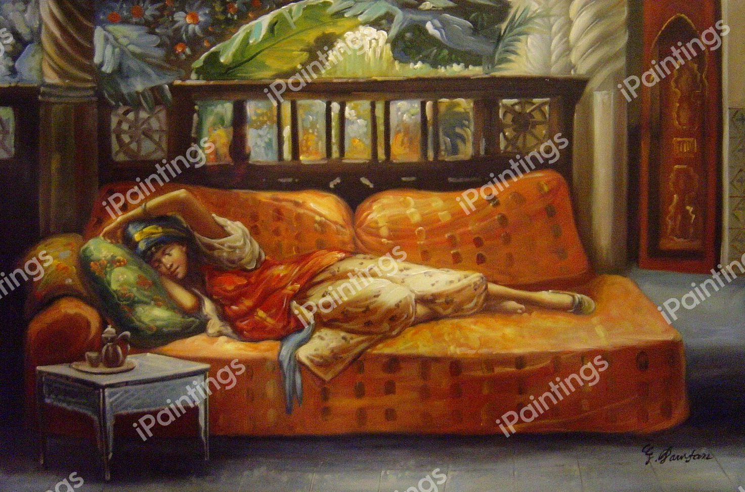 The Siesta. The painting by Frederick Arthur Bridgeman