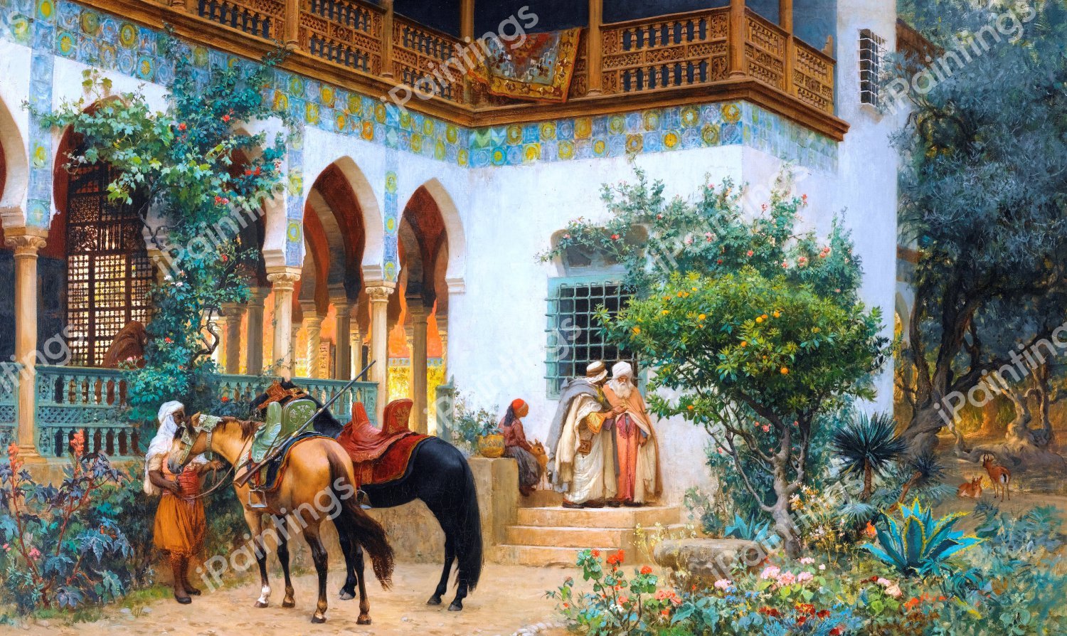 A North African Courtyard. The painting by Frederick Arthur Bridgman