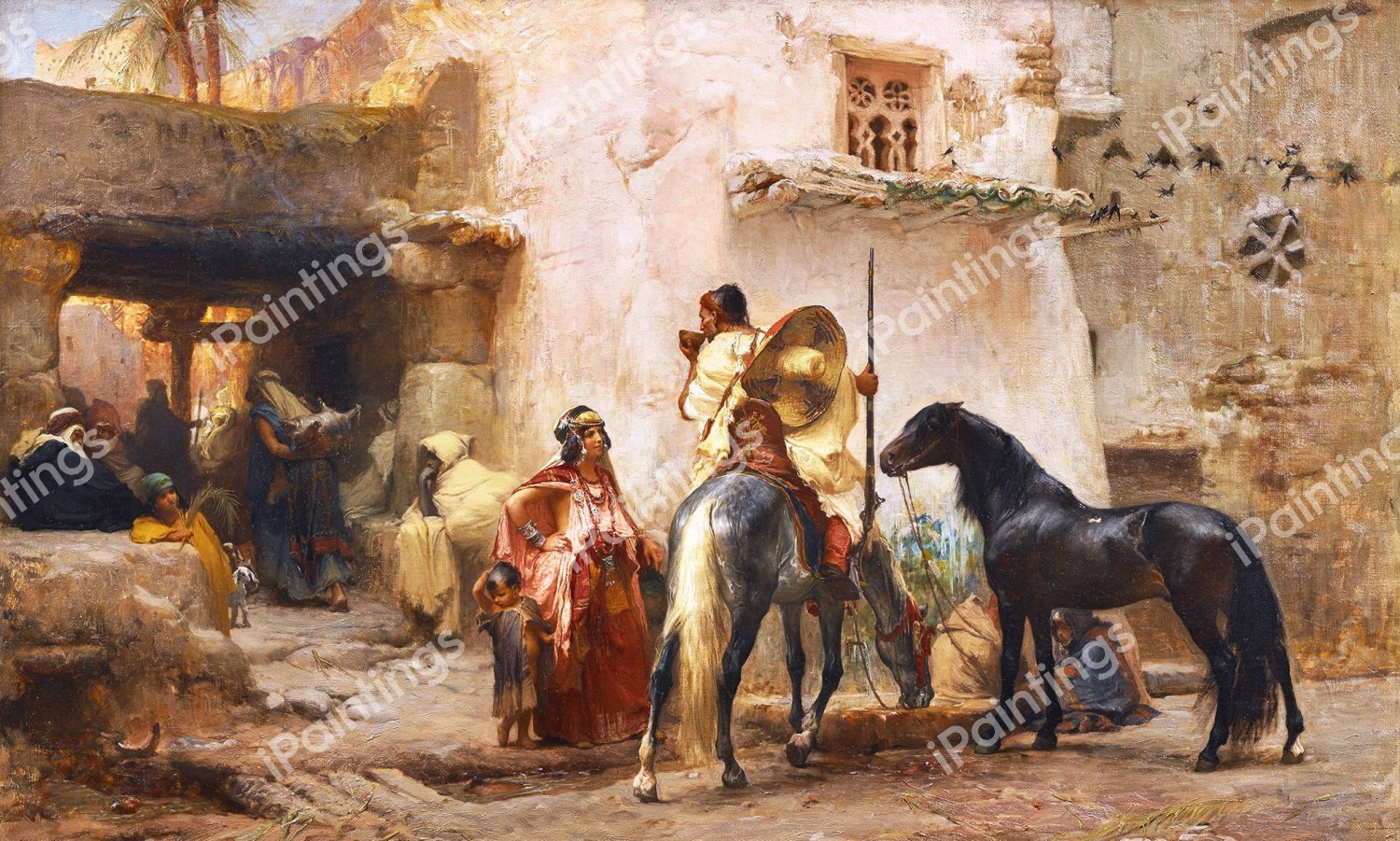The Mosque Fountain, Algeria. The painting by Frederick Arthur Bridgman