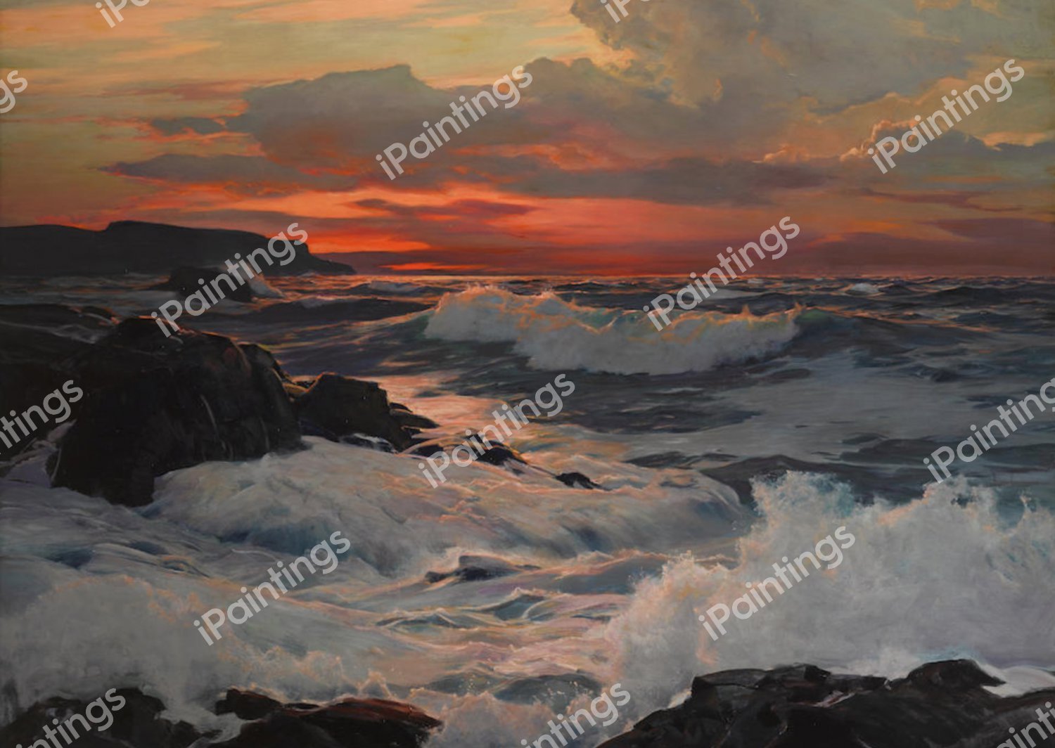 A Breathtaking View of the Setting Sun. The painting by Frederick Judd Waugh
