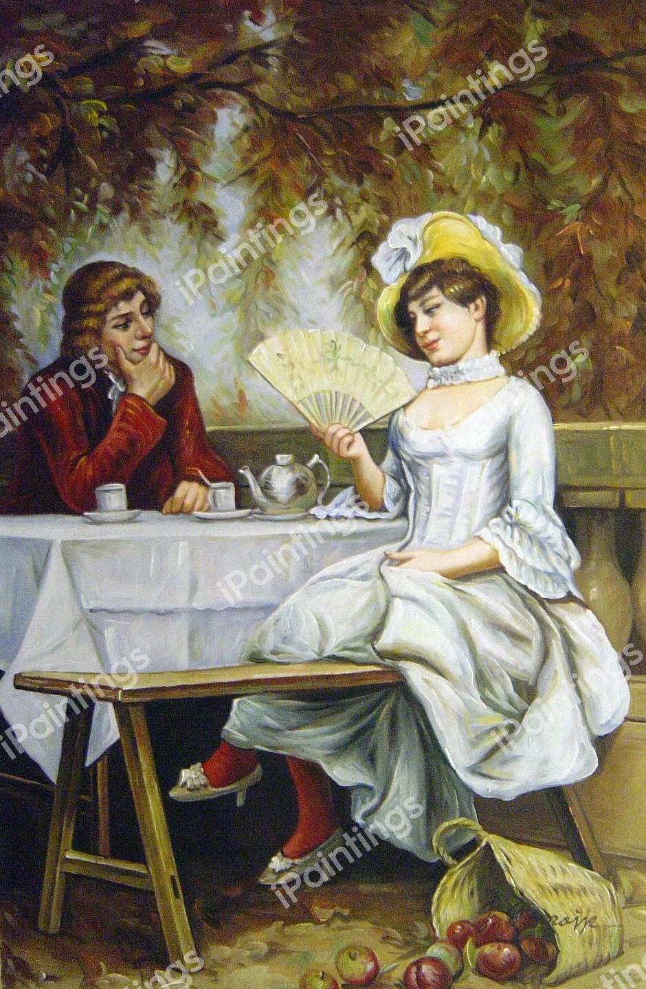 Autumn-Tea In The Garden. The painting by Frederick Kaemmerer
