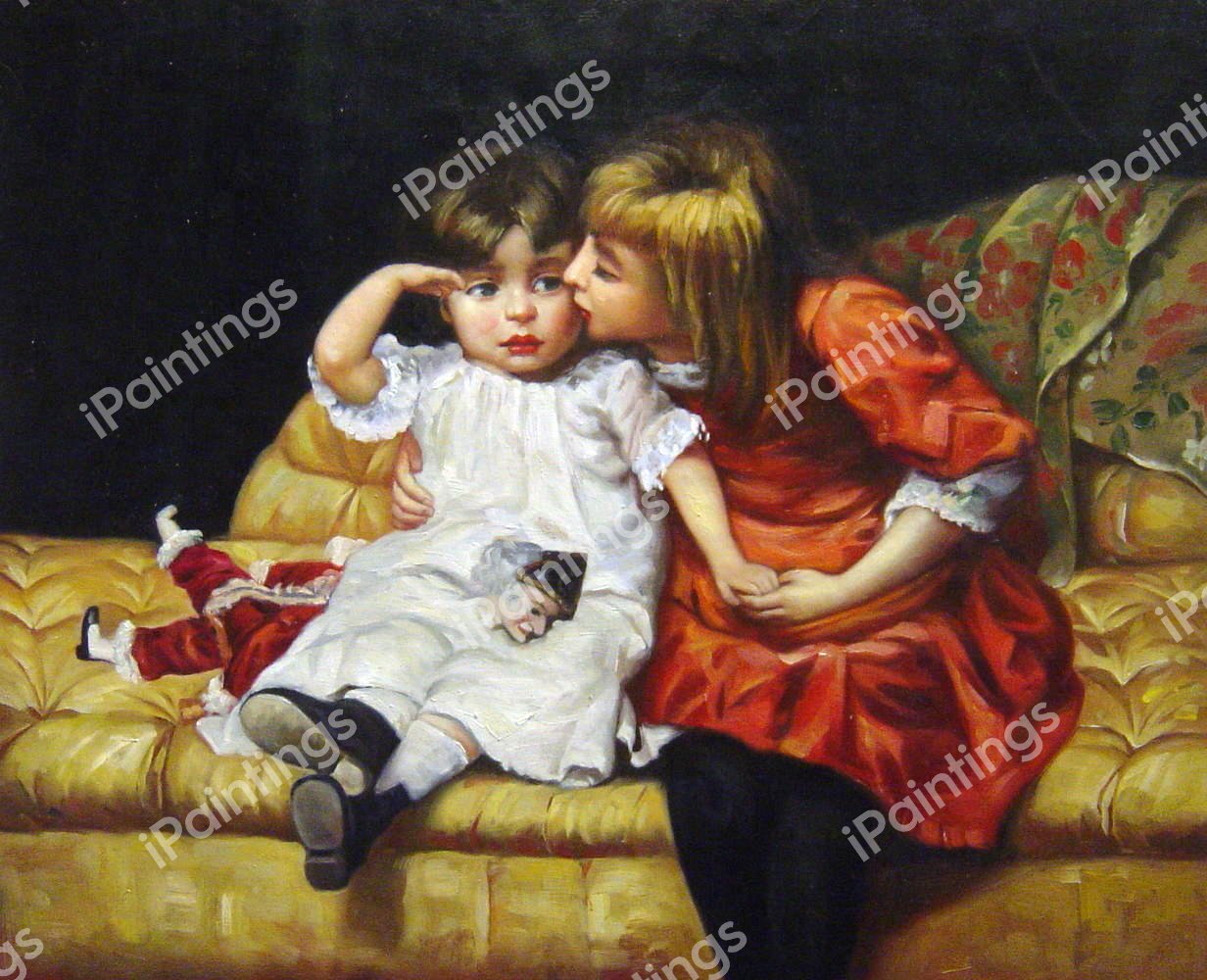 The Consolation-Two Girls with Broken Doll. The painting by Frederick Morgan