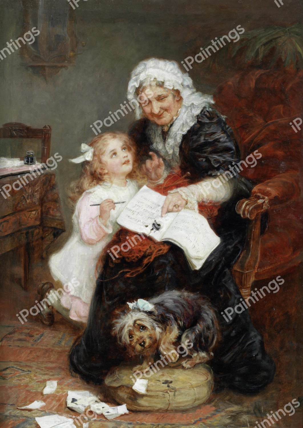 The Penitent Puppy. The painting by Frederick Morgan