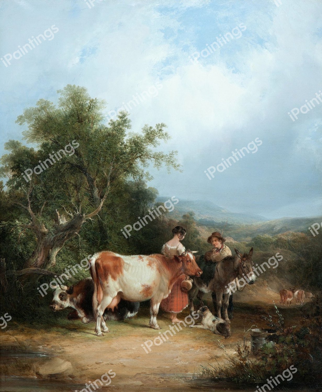 By-lane in the New Forest. The painting by Frederick William Hulme