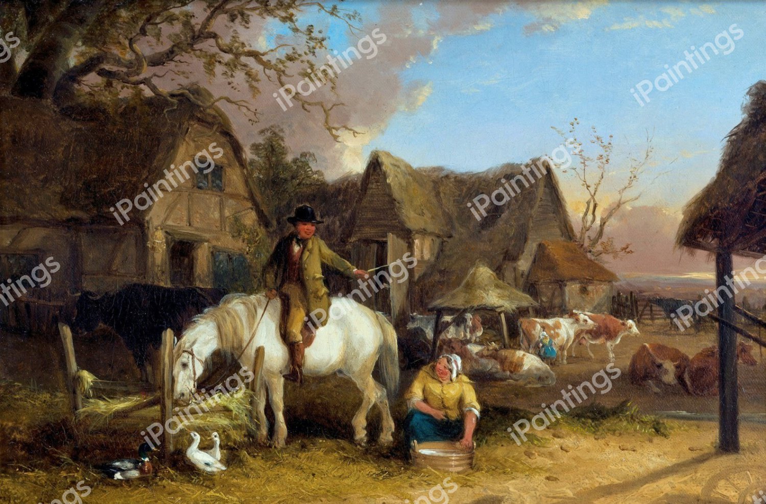 Farmyard Scene. The painting by Frederick William Hulme