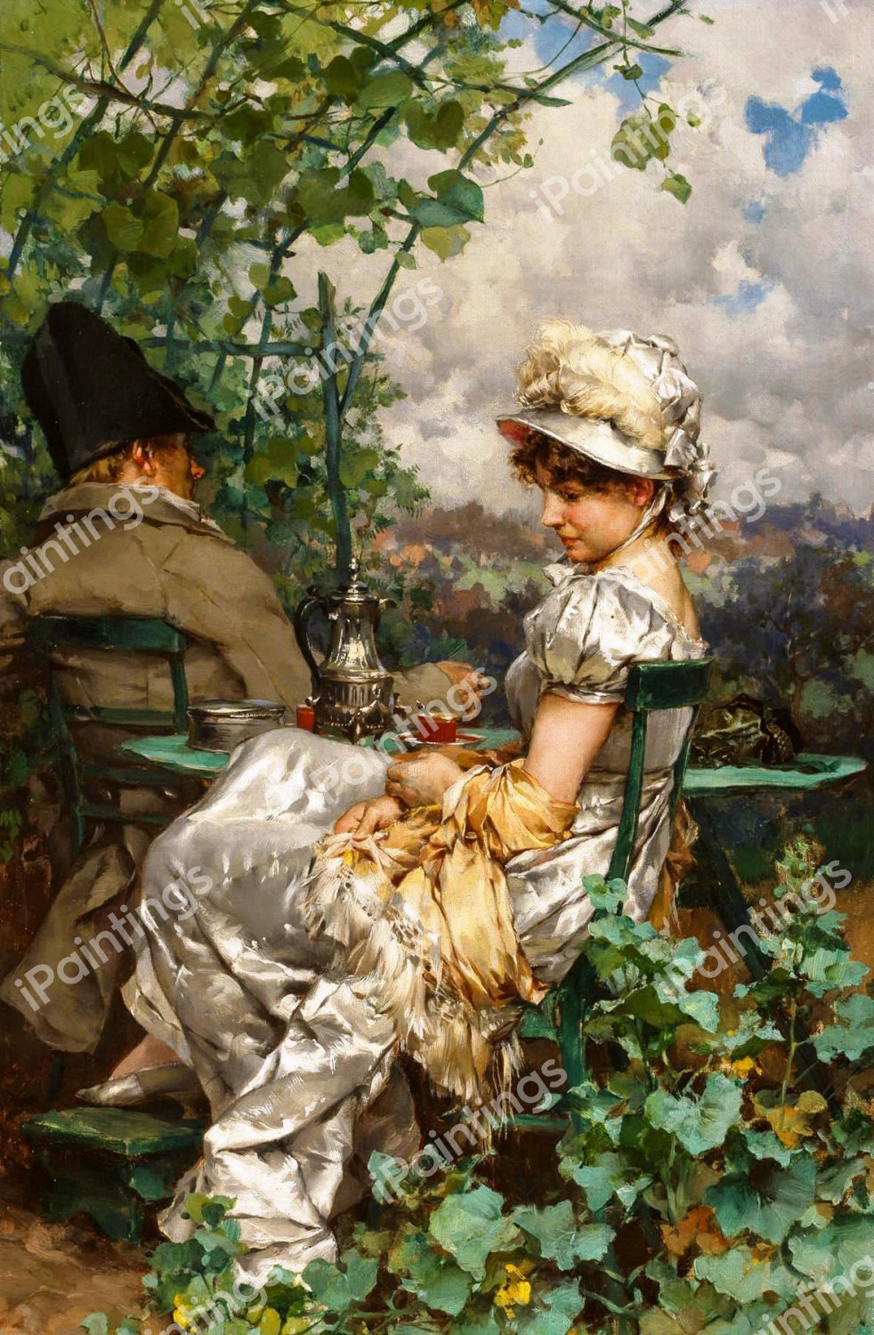 Afternoon Tea in the Garden. The painting by Frederik Hendrik Kaemmerer