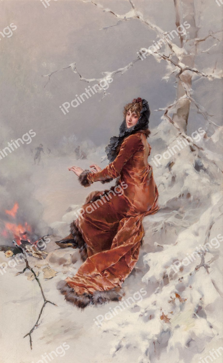 By the Skating Pond. The painting by Frederik Hendrik Kaemmerer