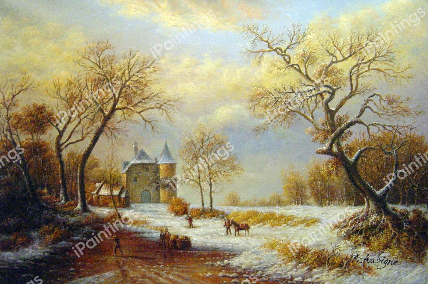 A Winter Landscape. The painting by Frederik Marinus Kruseman