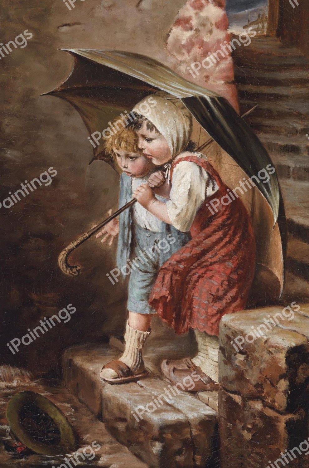 A Surprise. The painting by Friedrich August Kaulbach