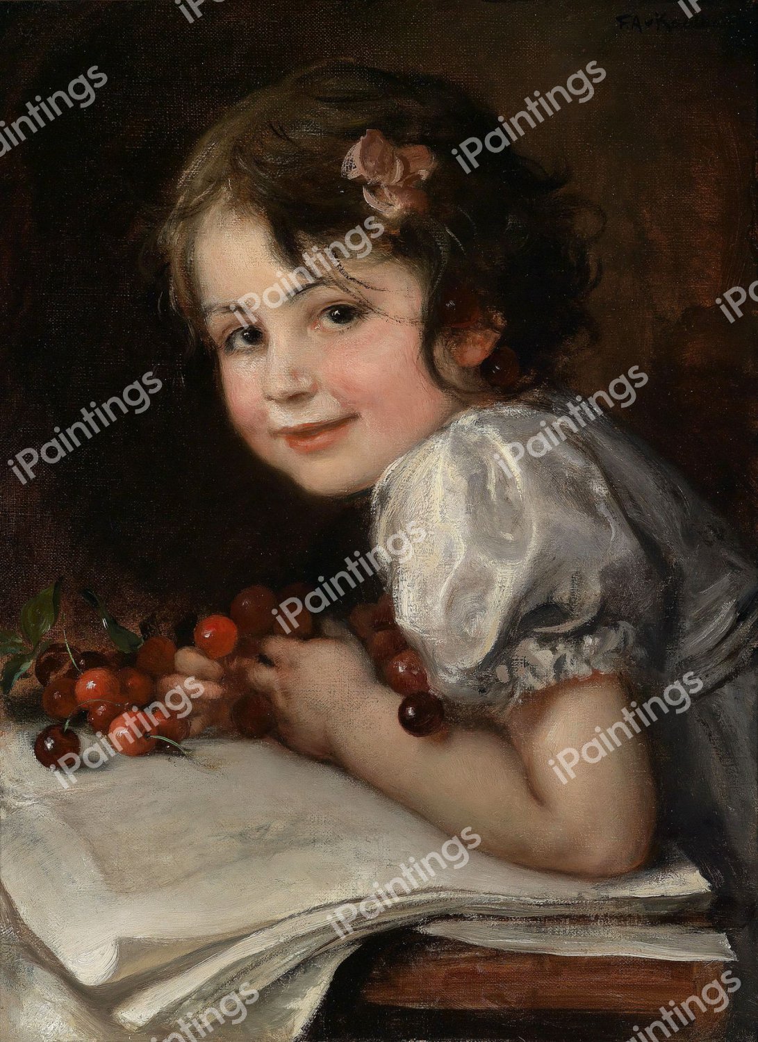Cherries - Portrait of Daughter Hedda. The painting by Friedrich August Kaulbach