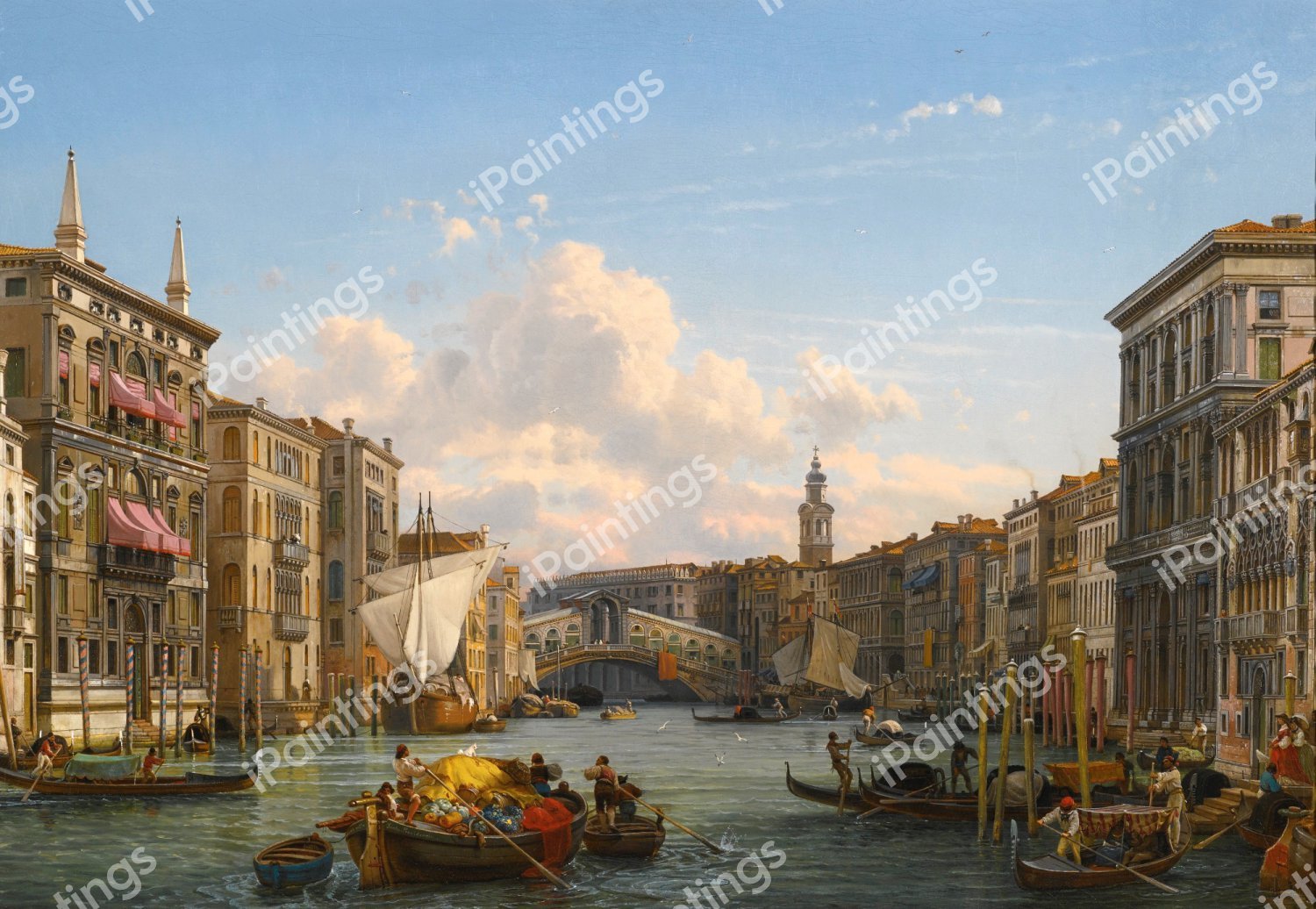 A View of the Grand Canal looking towrds the Rialto Bridge, Venice. The painting by Friedrich Nerly