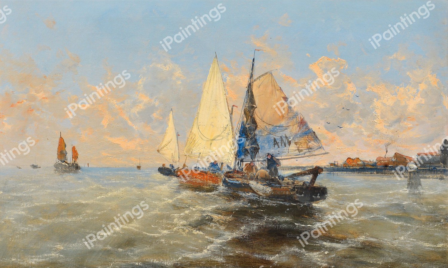 Fishermen. The painting by Georg Fischhof