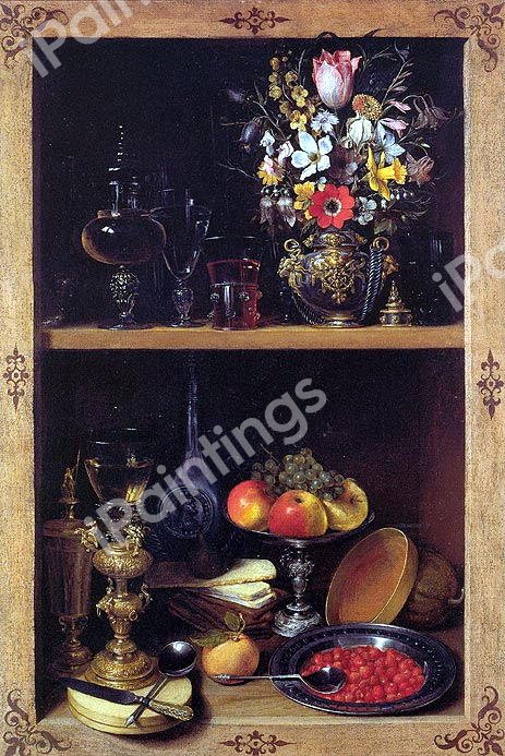 Cupboard Picture With Flowers, Fruit And Goblets. The painting by Georg Flegel