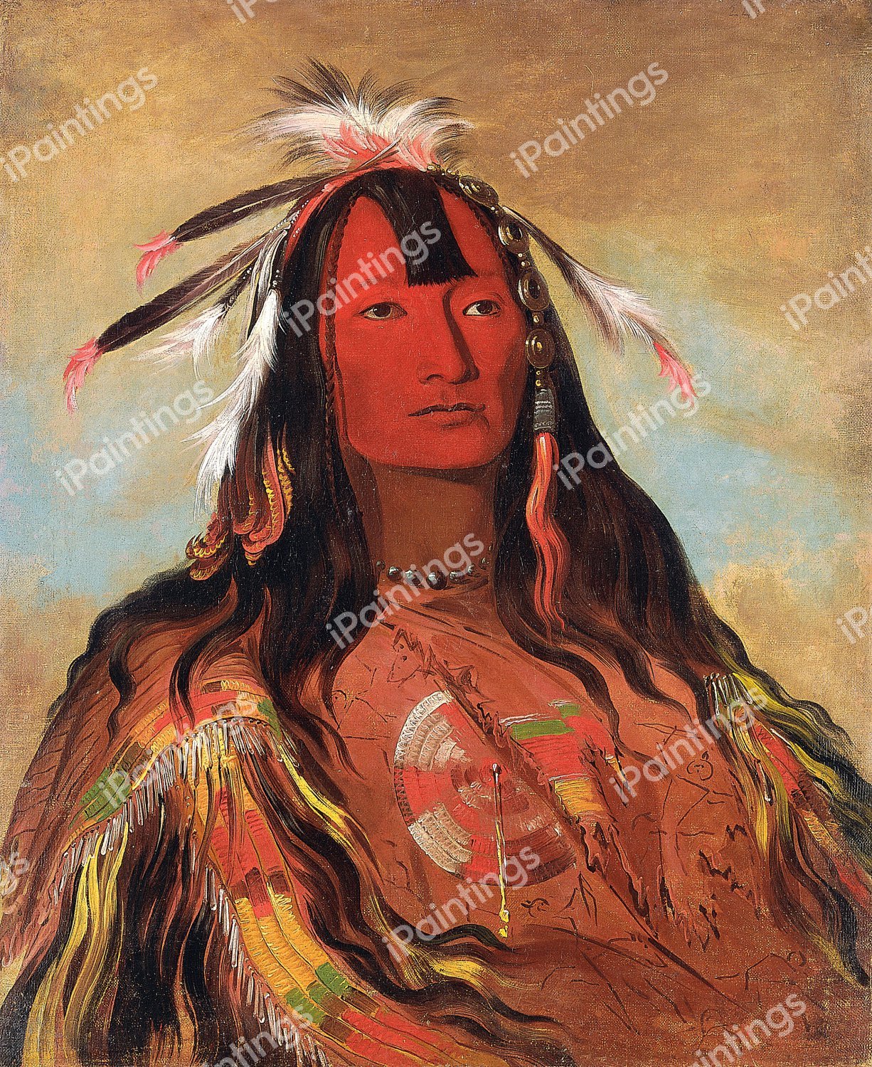 Hee-oh'ks-te-kin, Rabbit's Skin Leggings, a Brave Nez Perce. The painting by George Catlin